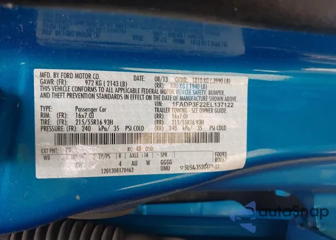 2014 Ford Focus Se из США, поврежденный, VIN 1FADP3F22EL137122